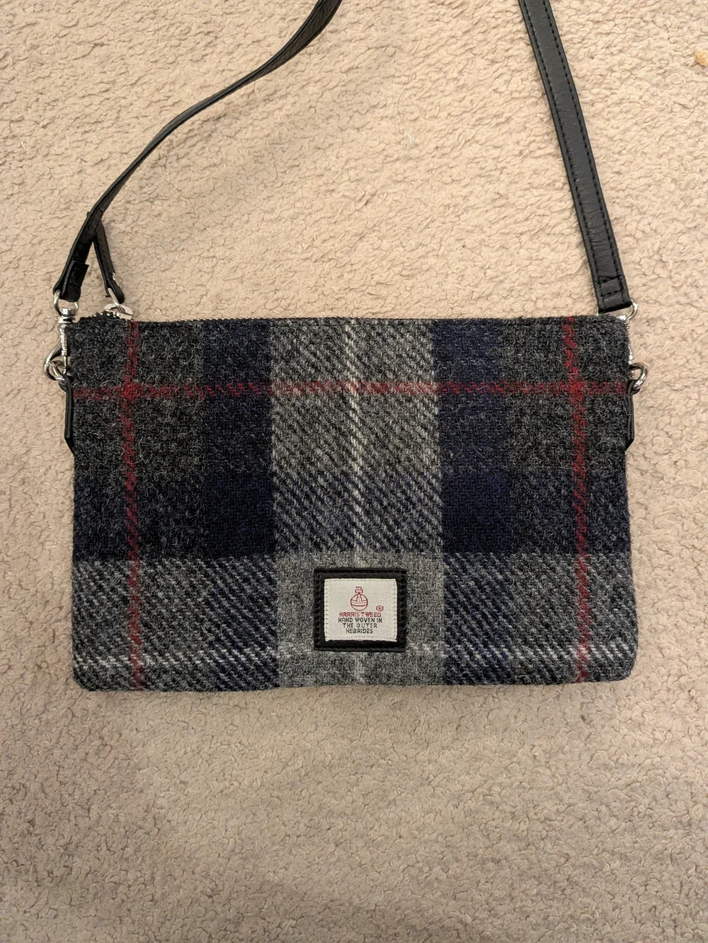 Harris Tweed Plaid Grey & Navy Clutch With Detachable Straps